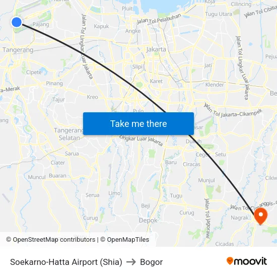 Soekarno-Hatta Airport (Shia) to Bogor map