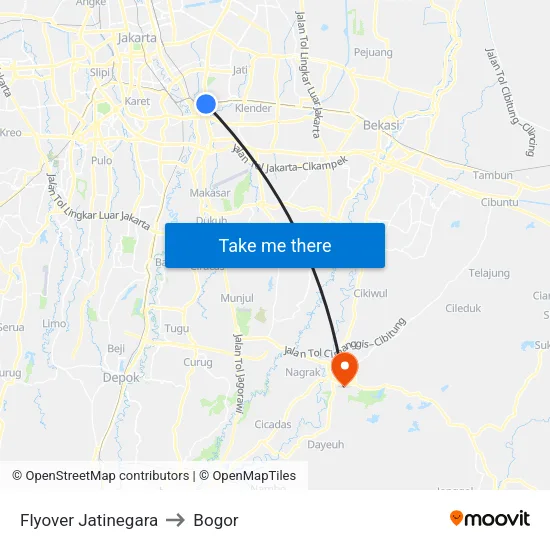 Flyover Jatinegara to Bogor map