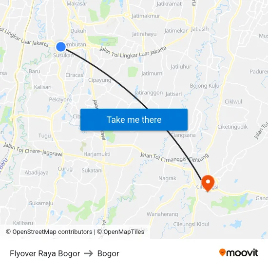 Flyover Raya Bogor to Bogor map