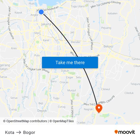 Kota to Bogor map