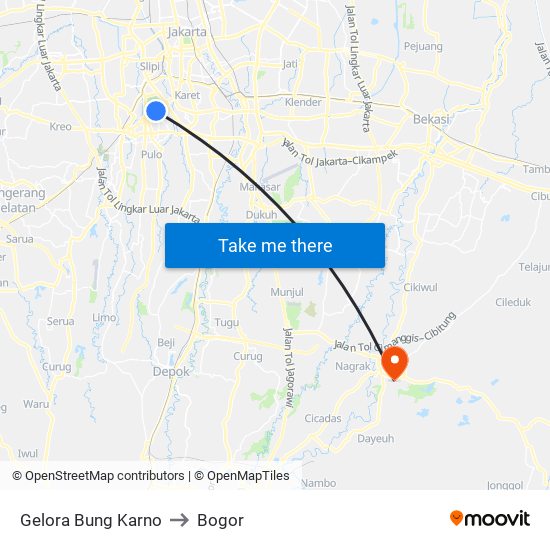 Gelora Bung Karno to Bogor map