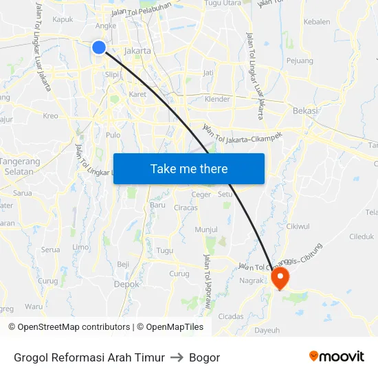 Grogol Reformasi Arah Timur to Bogor map