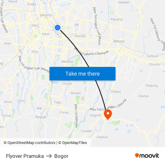 Flyover Pramuka to Bogor map