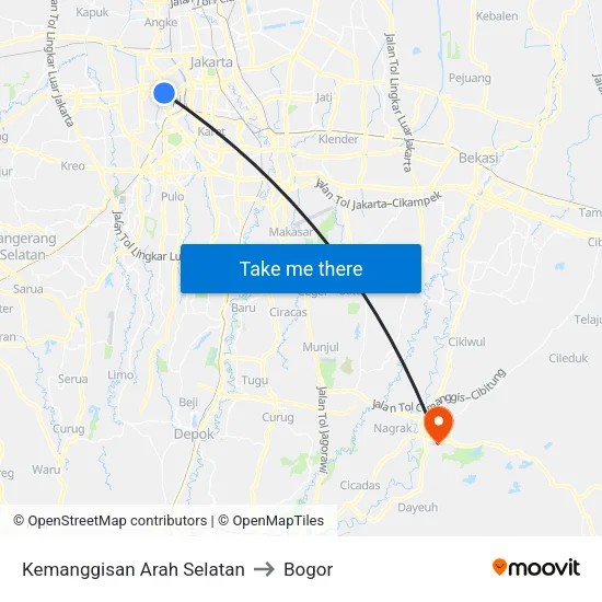 Kemanggisan Arah Selatan to Bogor map