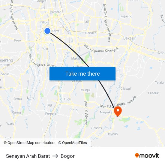 Senayan Arah Barat to Bogor map