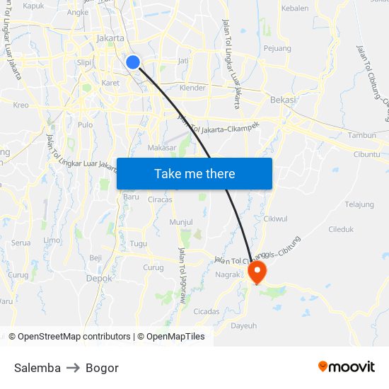 Salemba to Bogor map