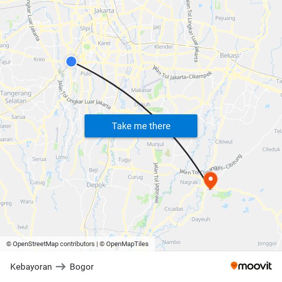 Kebayoran to Bogor map