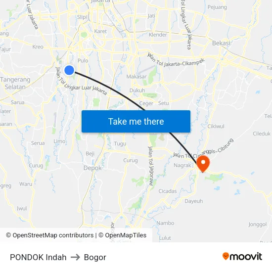 PONDOK Indah to Bogor map