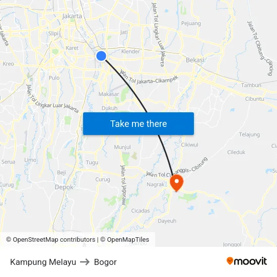 Kampung Melayu to Bogor map