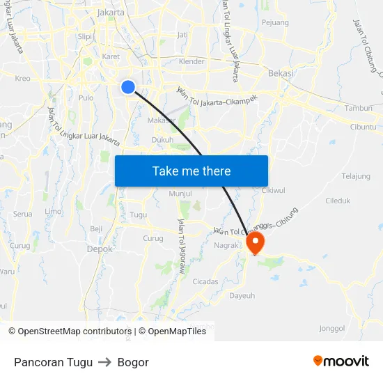Pancoran Tugu to Bogor map