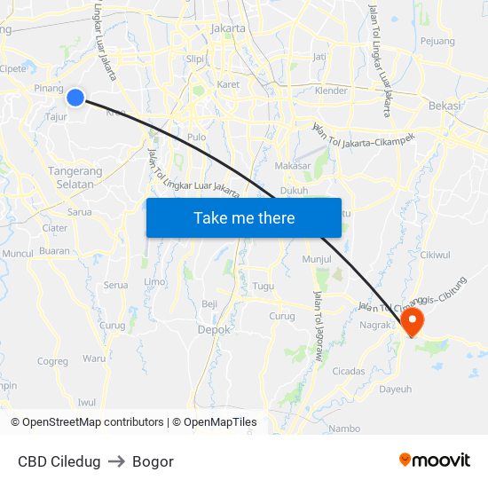 CBD Ciledug to Bogor map