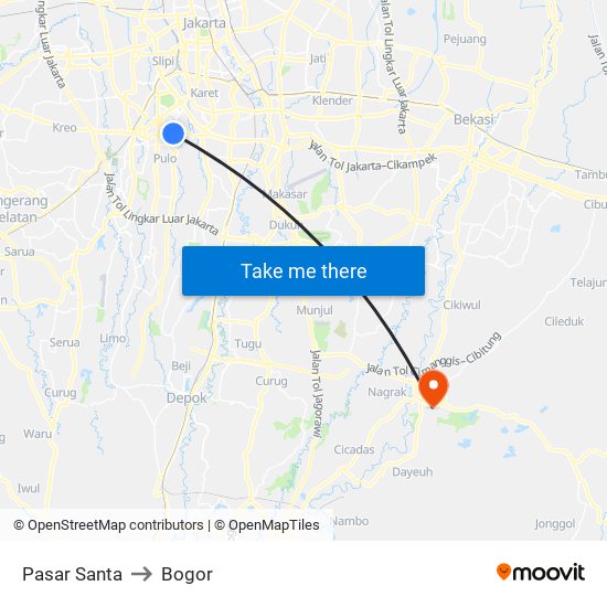 Pasar Santa to Bogor map