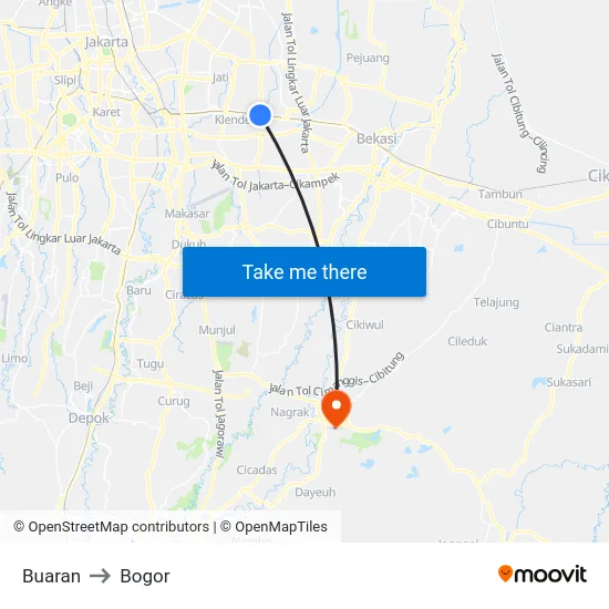 Buaran to Bogor map