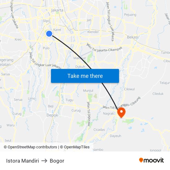 Istora Mandiri to Bogor map