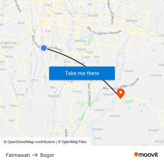 Fatmawati to Bogor map
