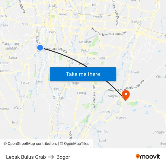 Lebak Bulus Grab to Bogor map