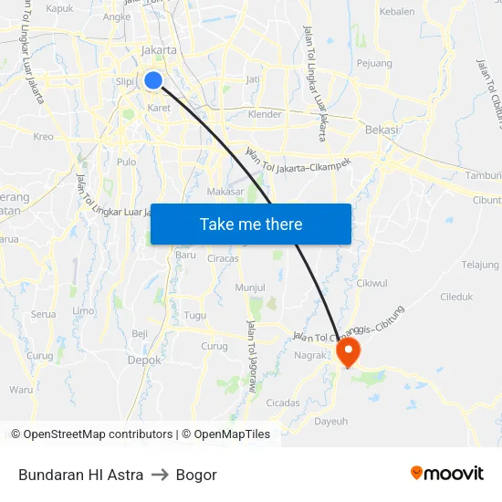Bundaran HI Astra to Bogor map