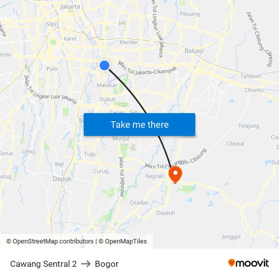 Cawang Sentral 2 to Bogor map