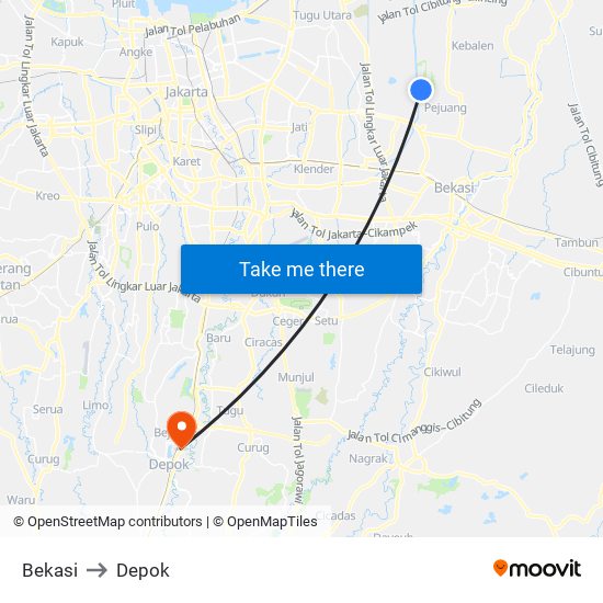 Bekasi to Depok map