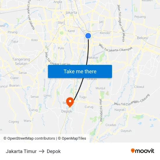Jakarta Timur to Depok map
