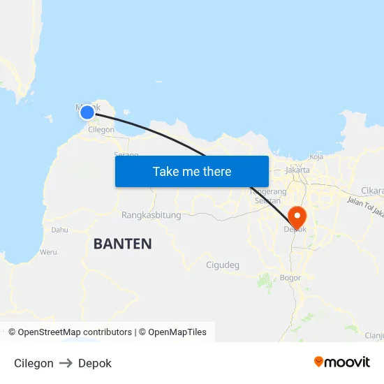 Cilegon to Depok map