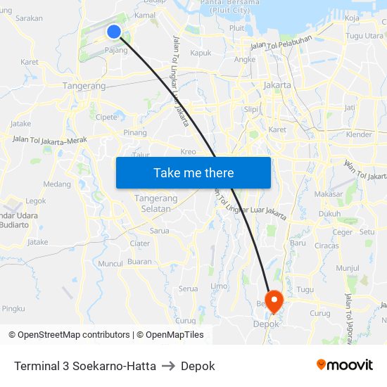 Terminal 3 Soekarno-Hatta to Depok map