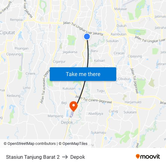Stasiun Tanjung Barat 2 to Depok map