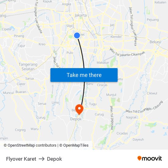 Flyover Karet to Depok map