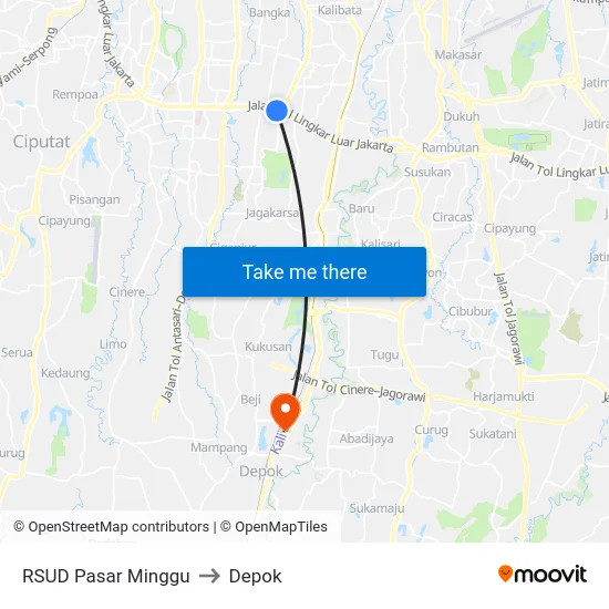 RSUD Pasar Minggu to Depok map