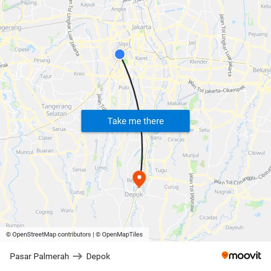 Pasar Palmerah to Depok map