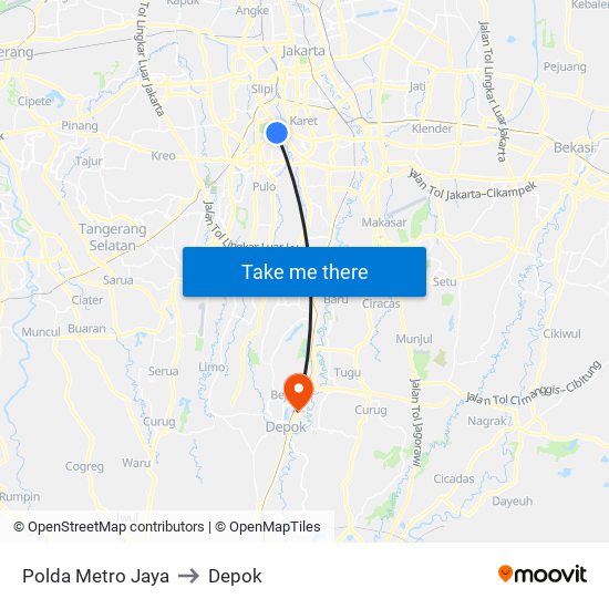 Polda Metro Jaya to Depok map