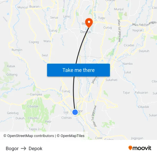 Bogor to Depok map