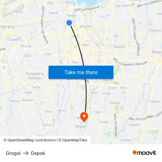 Grogol to Depok map