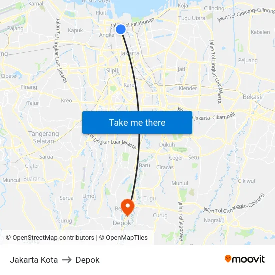 Jakarta Kota to Depok map