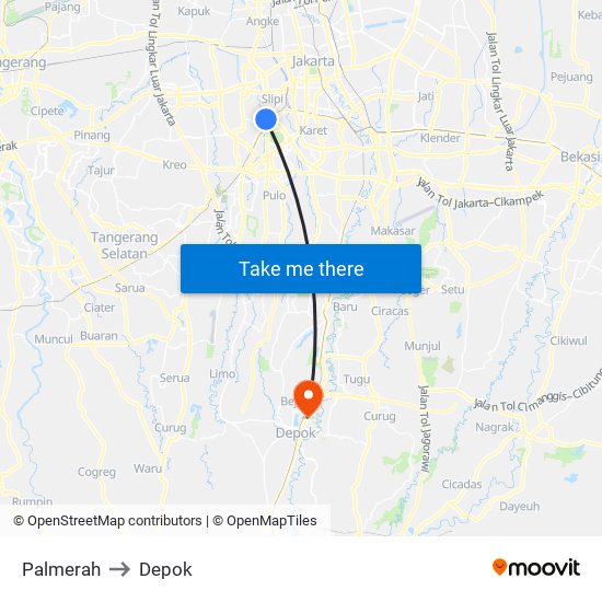 Palmerah to Depok map