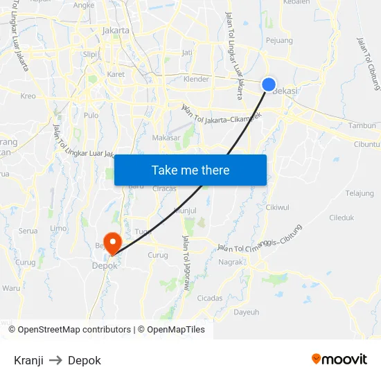 Kranji to Depok map