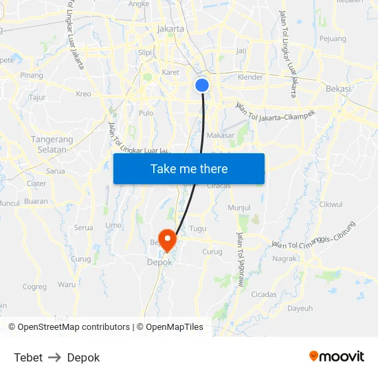 Tebet to Depok map