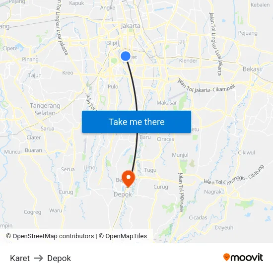 Karet to Depok map