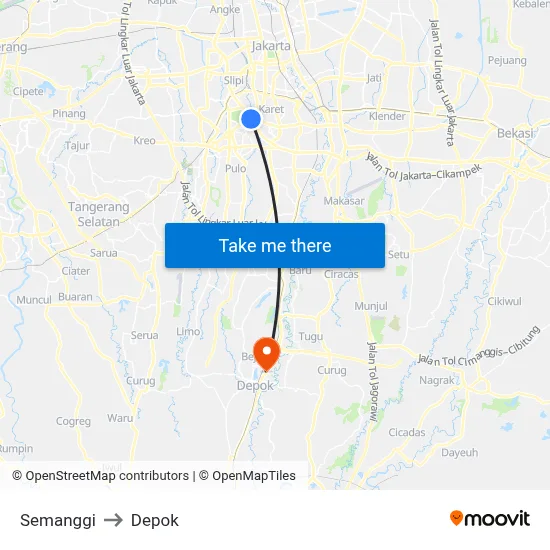 Semanggi to Depok map