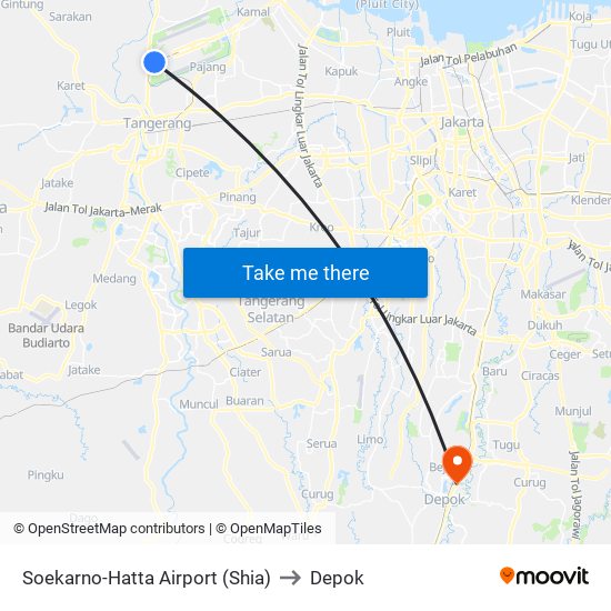 Soekarno-Hatta Airport (Shia) to Depok map