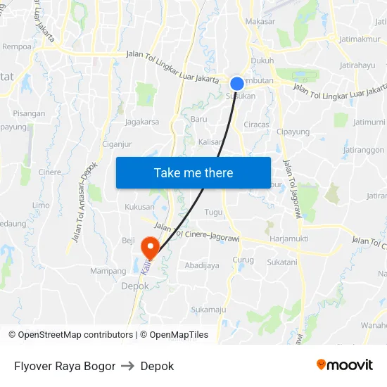 Flyover Raya Bogor to Depok map
