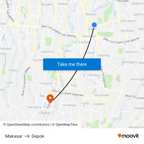 Makasar to Depok map