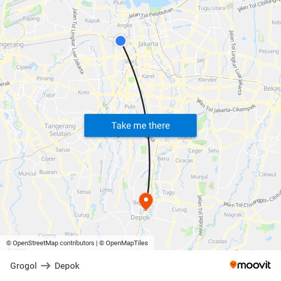 Grogol to Depok map
