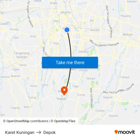Karet Kuningan to Depok map