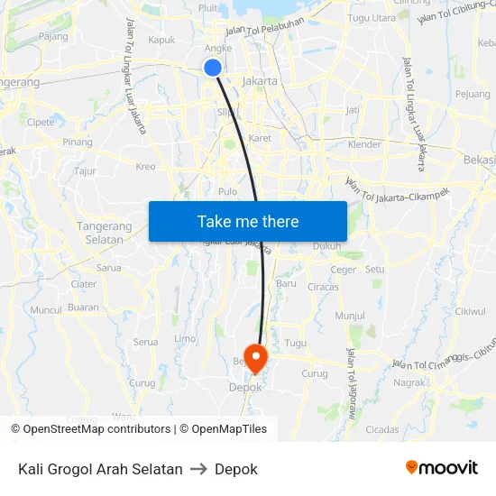 Kali Grogol Arah Selatan to Depok map