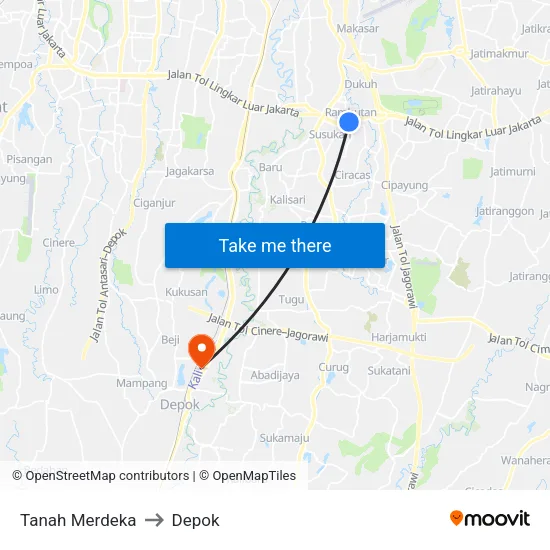 Tanah Merdeka to Depok map