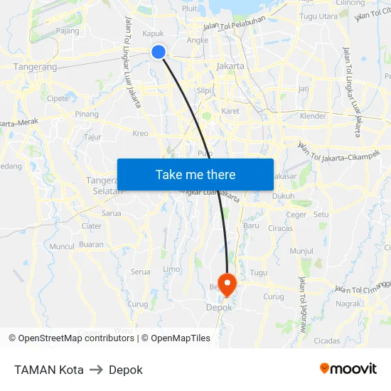 TAMAN Kota to Depok map