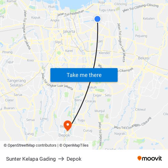 Sunter Kelapa Gading to Depok map