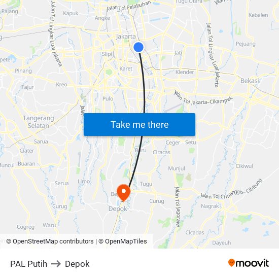 PAL Putih to Depok map