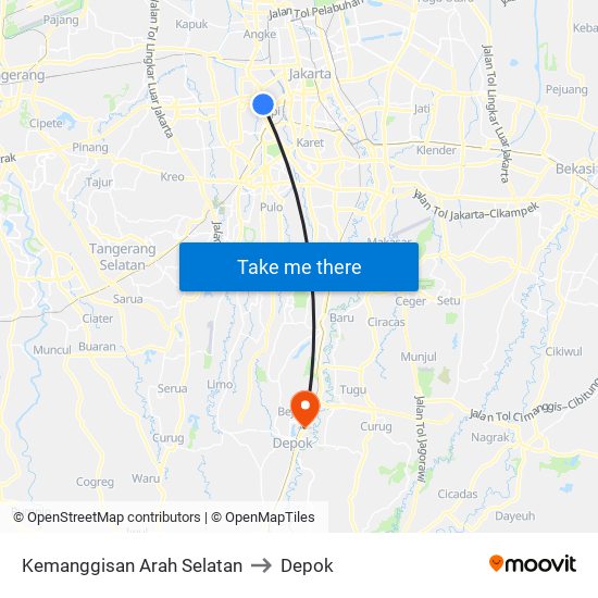 Kemanggisan Arah Selatan to Depok map